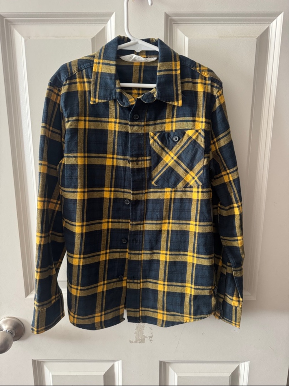 H&M Boys Navy and Yellow Plaid Button Down Shirt